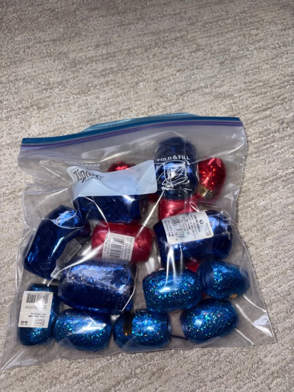 Assorted Red & Blue Metallic Holographic & Plain Curling Ribbon Kegs - Lot of 16